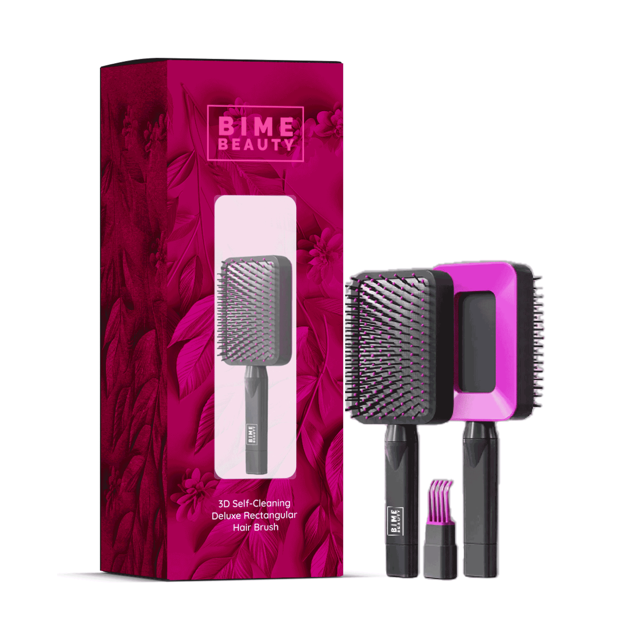 3D Self-cleaning Deluxe Rectangular Hair Brush by BimeBeauty