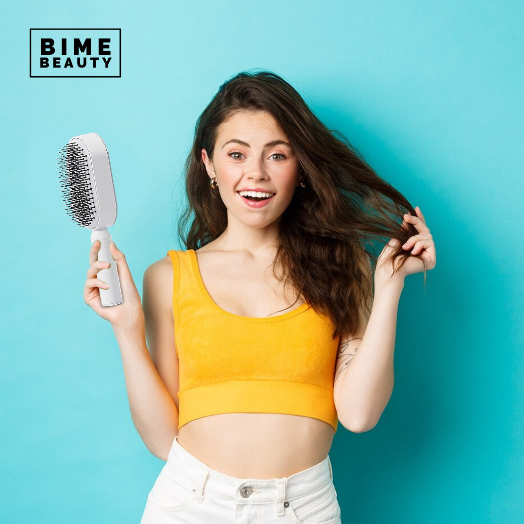 Bime Beauty self cleaning brush with model